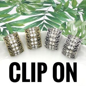 Greek Key Silver OR Gold Clip On Earrings